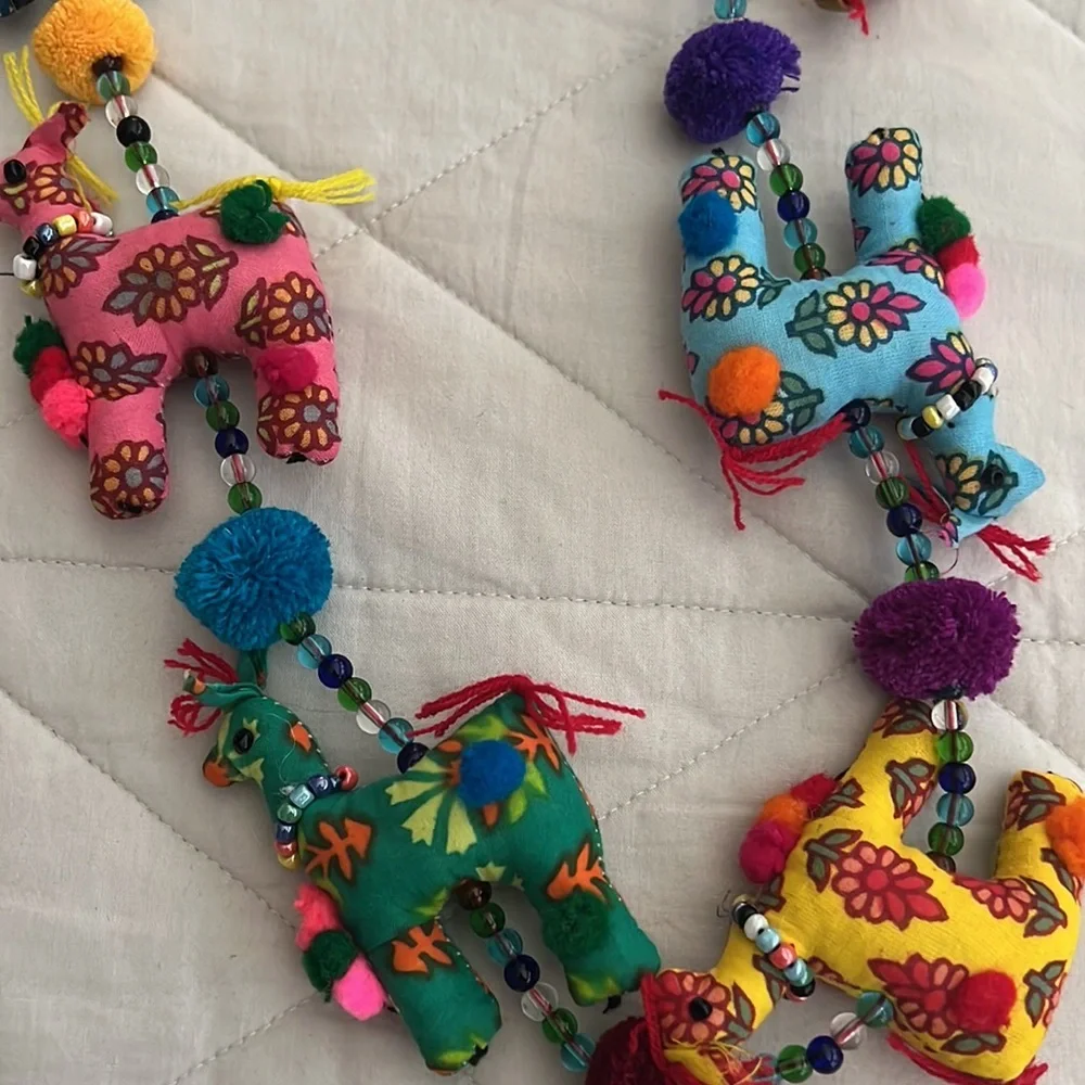 Nwt World Market beaded Llama hanging door bell garland decorative 33”